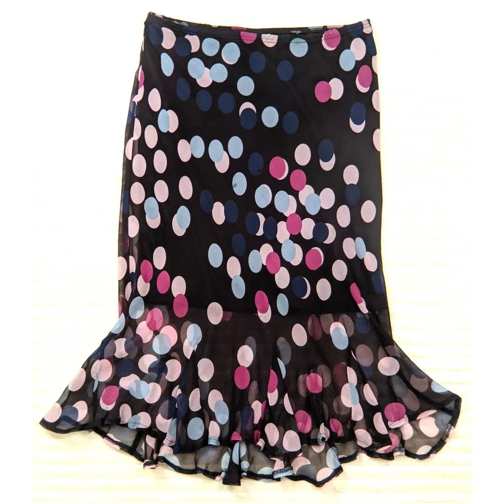 Tessuto Multicolor Pencil Skirt Midi 100% Silk Stretch Ruffle Hem Womens Size M - Picture 7 of 9